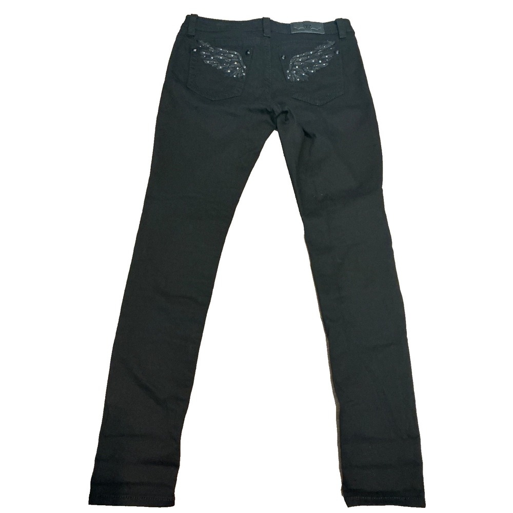 Miss Me Black Sequin Angel Wing Y2K Style Stretch Skinny Jeans Size 30x32